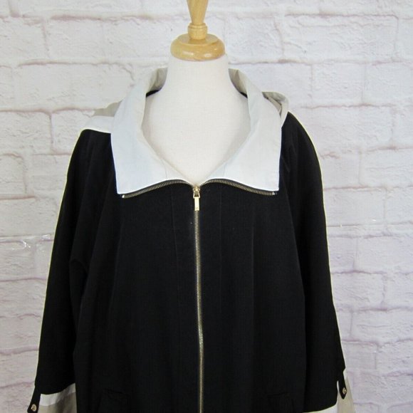 Jones New York Black Tan White Colorblock Zip Swing Hooded Jacket size 3X - Picture 4 of 11
